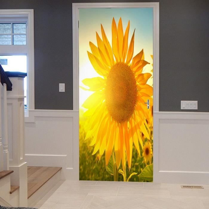 Sticker Porte Aquarelle Arbres Automne - 90x200 Cm, PVC - Autocollant Mural Amovible, Décoration Salon/chambre - 10