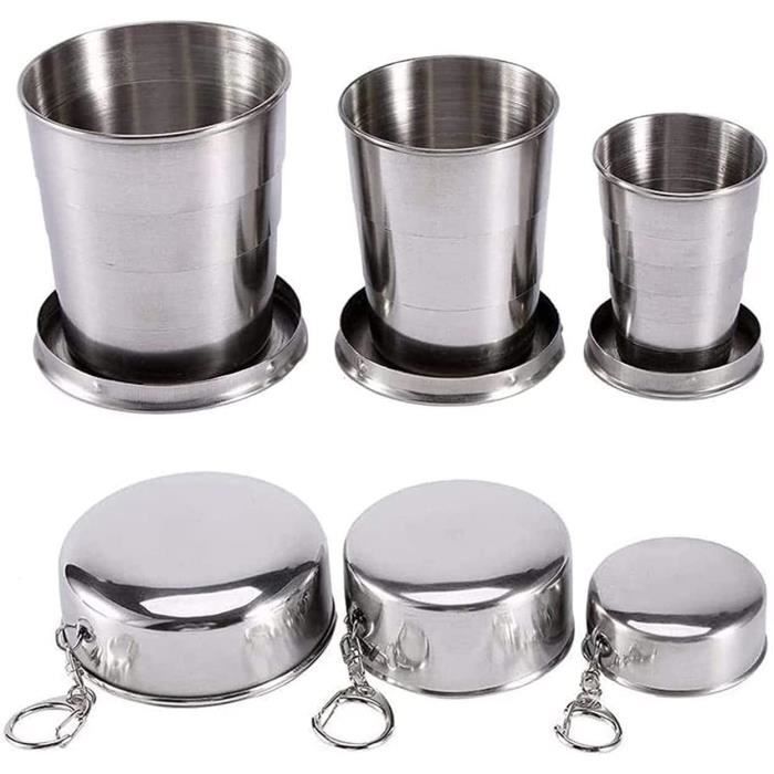 Mug à café portableTasse Pliante en Acier InoxydableLot de 3 Tasse Pliable Camping Retractable Mug de Voyage250ML / 150ML / 75ML