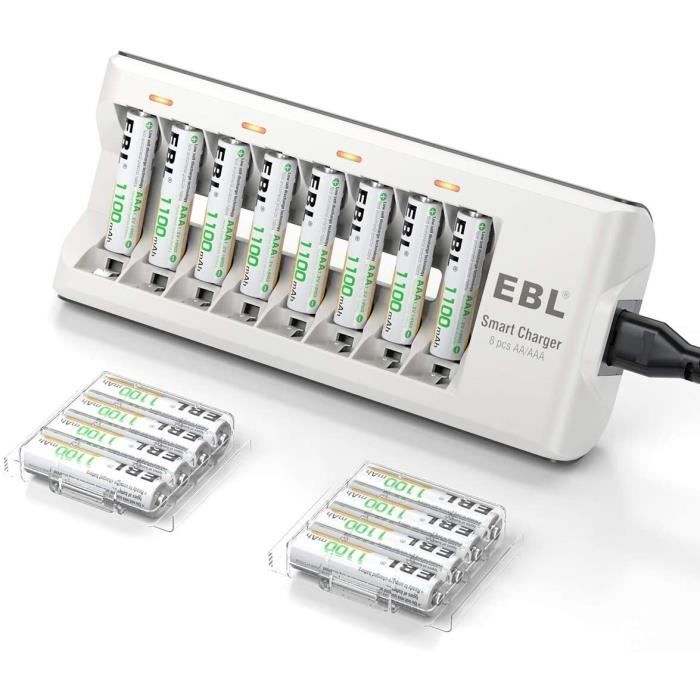 Chargeurs de piles EBL Chargeur de Piles AAAAA 8 Slots avec 16pcs Piles AAA Rechargeables