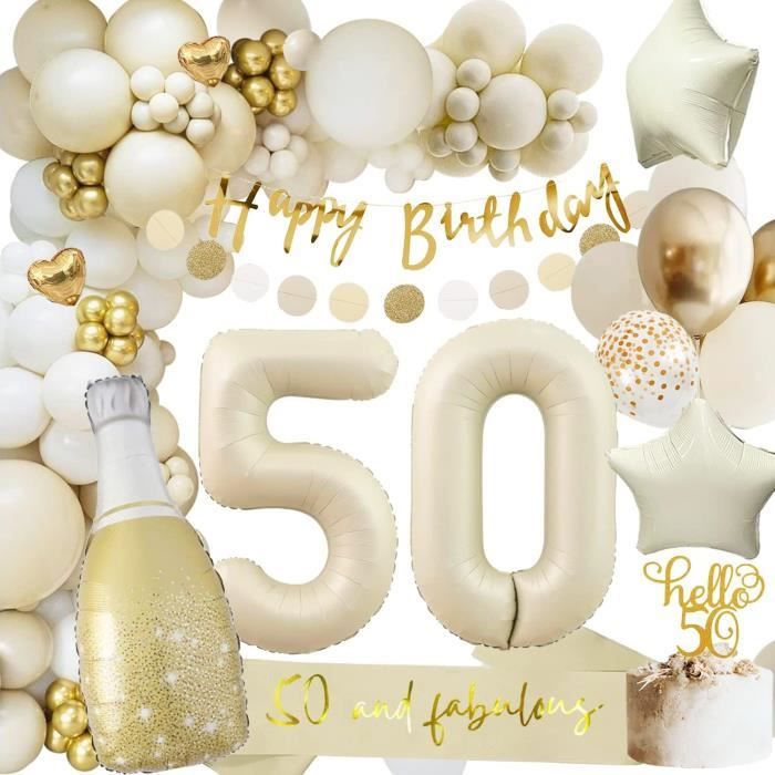 Dww-decoration Anniversaire 50 Ans Homme Femmes, Or Blanc Ballons  Anniversaire 50 Ans Avec Deco 50 Ans Bannire De Joyeux Anniversaire, Ballon  50 Ans A