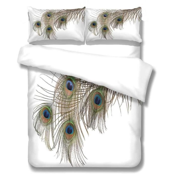 Housse De Couette - Plume Blanche - 140x200cm - Fermeture éclair cachée