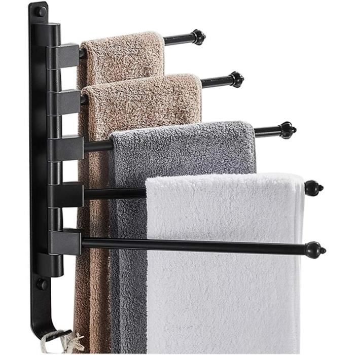 Porte-serviettes Rotatif 180° – Acier Inoxydable 304 – Avec Vis Et Crochets Adhésifs – Pour Salle De Bain, Cuisine - 3