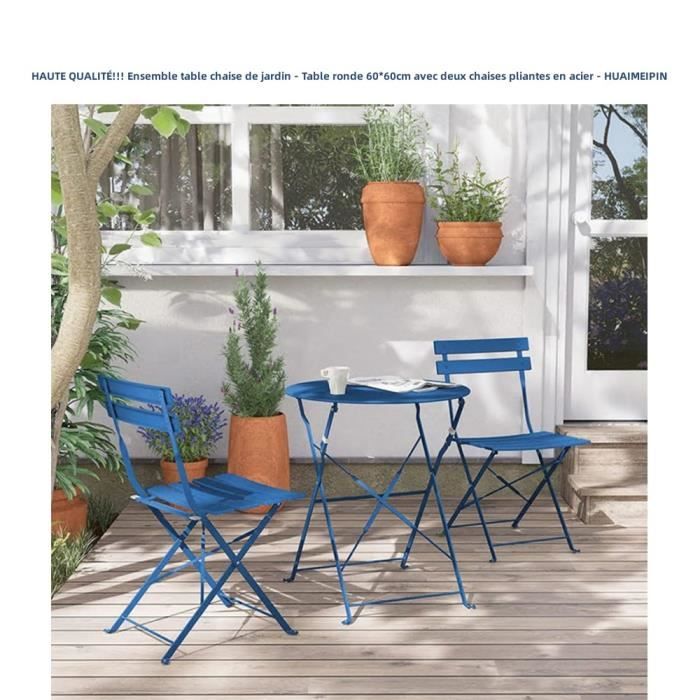 Ensemble table chaise de jardin - HUAIMEIPIN - Table ronde 60*60cm - Bleu foncé - Pliant