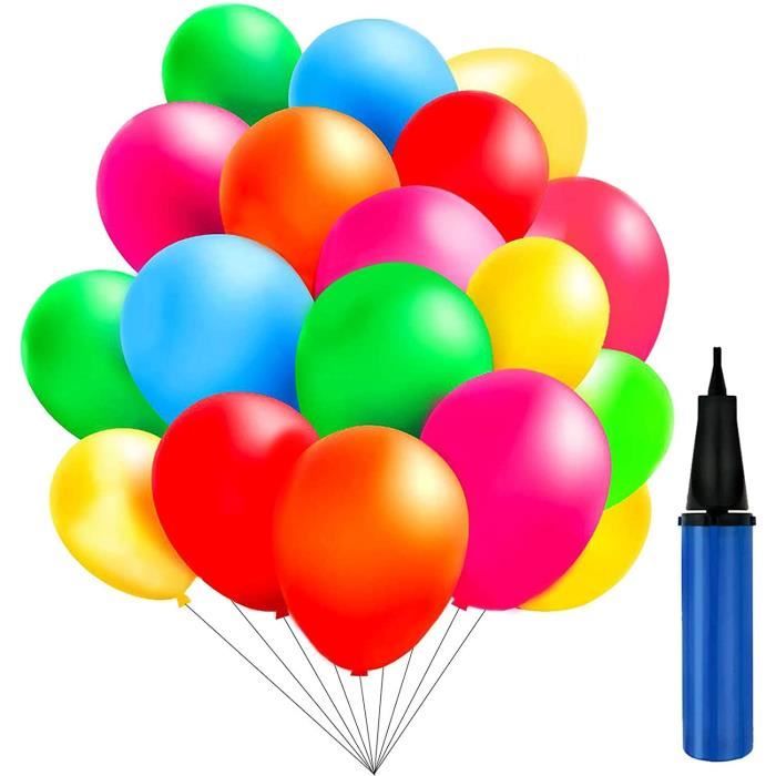 100 ballons colorés avec la pompe bleue,ballons pour fêtes, anniversaire,  cérémonie de mariage, party, ballons de fête de cou - Cdiscount Maison
