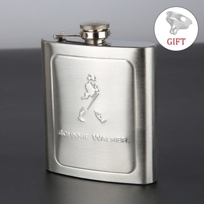 Fiole Alcool Flasque Camping Pêche Flasque Whisky En Acier Inoxydable 227ml - Avec Entonnoir Et Pochette Cuir - Voyage, Camping Flasque Voyage Camping Flasque Alcool