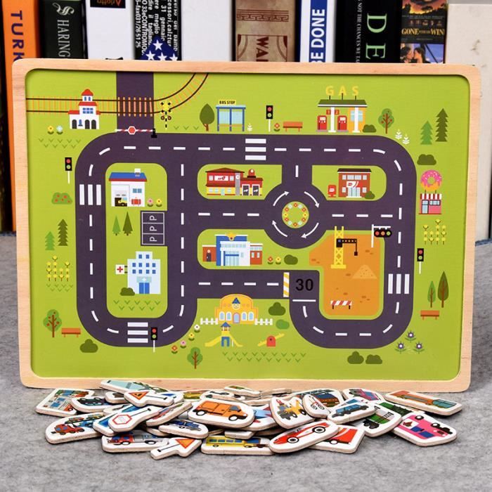 BESTonZON – 35 Pièces Panneaux De Signalisation En Bois, Jeu éducatif Circulation, 2 Voitures Incluses, Dès 3 Ans