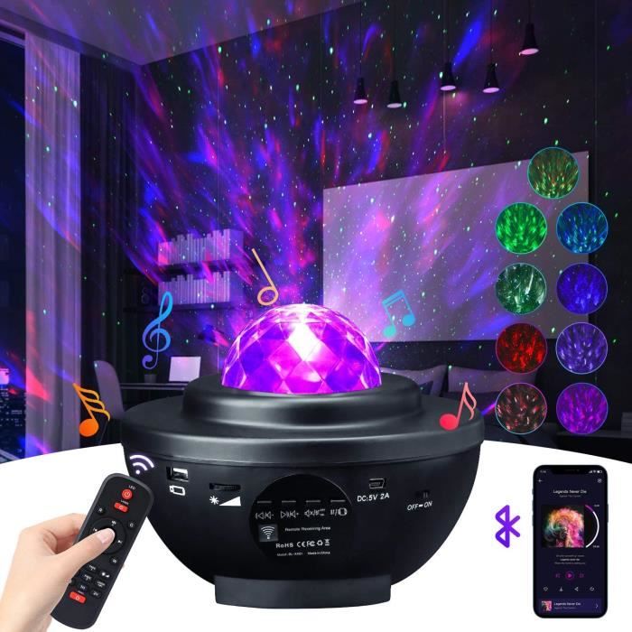 Projecteur détoile Veilleuse Lampe LED 10 couleurs 3-en-1 Bluetooth télécommande et Disque U Musique Commande vocale pour