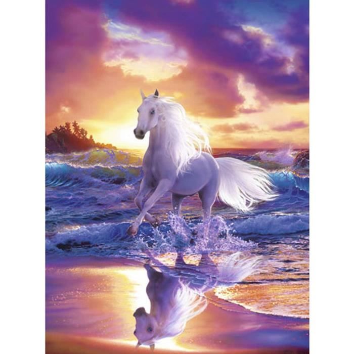 Kit Complet Peinture Diamant 5D à Faire Soi-même - Motif Cheval 30x40 Cm - Toile Autocollante, Strass, Outils Inclus - Décoration Murale Ou Cadeau Créatif - 9