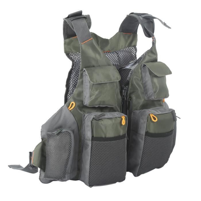 Comparer les prix de Fdit Gilet de sauvetage ajustable pour la pêche Gilet de pêche à la mouche gilet multi-poches gilet de sauvetage de pêche