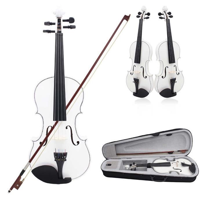 Baloveby Violon 4-4 pour débutants, instrument à cordes en bois de tilleul 4-4 avec boîte et archet -Blanc