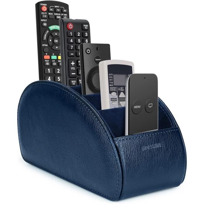 Support Rangement Pour Télécommandes - 5 Compartiments En Simili-cuir PU - Noir - Pour Salon Ou Bureau (21.5x7.5x12 Cm)