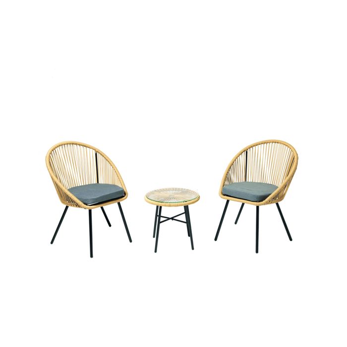 IPANEMA - Salon de jardin avec 2 fauteuils et table basse beige en corde IPANEMA - Salon de jardin avec 2 fauteuils et table basse beige en corde