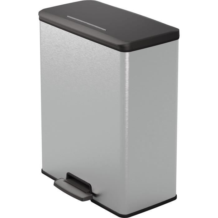 Curver Poubelle à Pédale Rectangle - DECO BIN - 65 L - Gris Métallisé