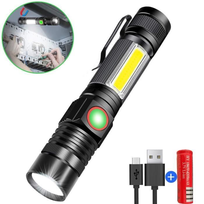 Torche Lampe de Poche LED USB Rechargeable Lampe COB Portable Zoomable  Torche ( Magnétique au Bas)#04 - Cdiscount Bricolage