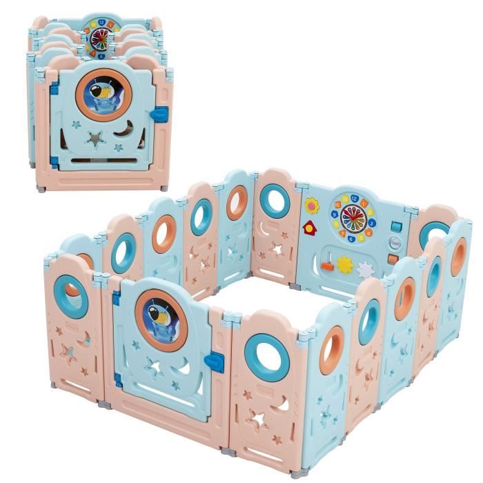 DREAMADE Parc Bébé Pliable 16 Panneaux en HDPE, Centre d'Activité Bébé avec Panneau de Jeu&Verrou de Sécurité, pour Enfant 6-36Mois