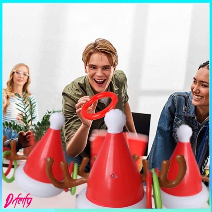 Jeu De Lancer De Renne Gonflable – Chapeau En Forme De Bois Et Anneaux – Jeu Familial Pour Noël – PVC