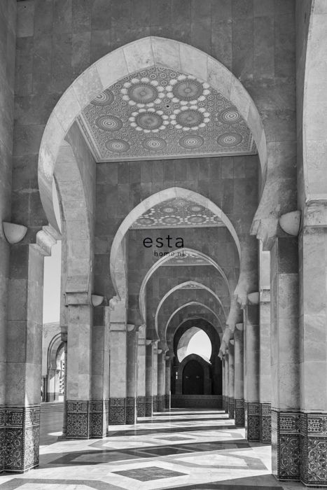 Papier peint panoramique Galerie de Riad marocain Marrakech noir et blanc - 1,86 x 2,79 m - 158824