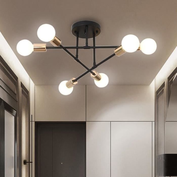 Lustre Vintage Industriel 6 Bras - Plafonnier Métal Noir Pour Salon/Chambre - Douilles E27 (Ampoules Non Inclues)