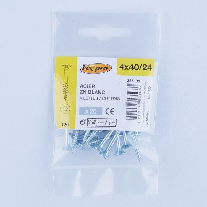 4 Vis Torx Agglo Acier Zingué 6x160 Mm - Tête Fraisée Avec Ailette, Pointe Anti-fendage - Neuf, Marque Fixpro