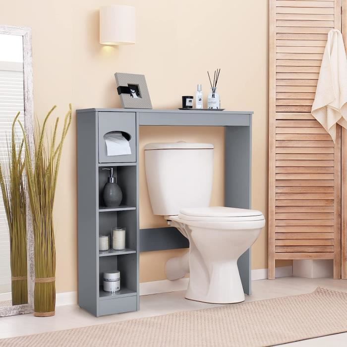 GIANTEX Meuble Dessus Toilettes WC avec 4 Etageres Reglables et Support Papier Toilette Meuble Colonne Salle de Bain Gris Cdiscount Maison
