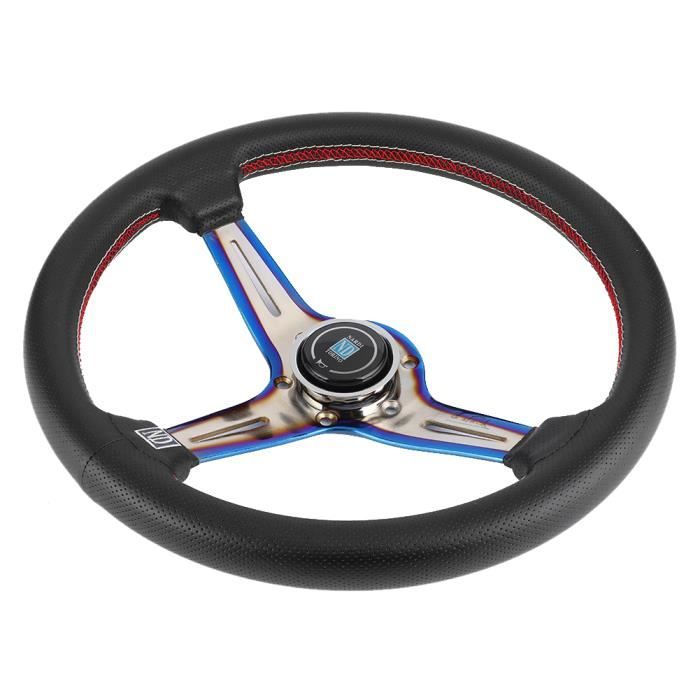 Volant Sport 14" CNC Billet Aluminium 4 Branches - Enveloppé Cuir Bleu Royal, Corne Simple - Forever Sharp