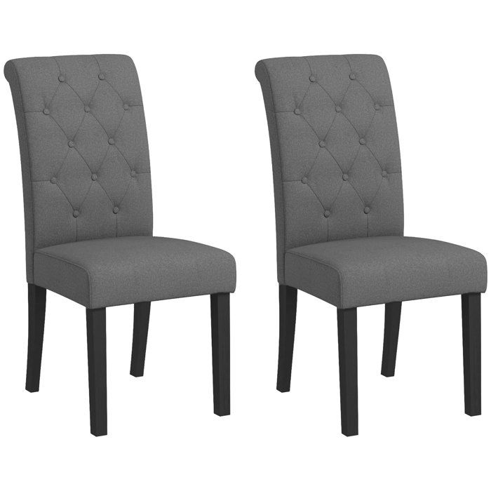 Chaises de salle à manger - HOMCOM - lot de 2 cuisine grand confort pieds bois - lin - 47x61x101cm - gris foncé