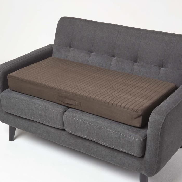 HOMESCAPES Coussin D’Assise Canapé 2 Places 100x50x10 Cm - Rehausseur Déhoussable Chocolat En Suédine