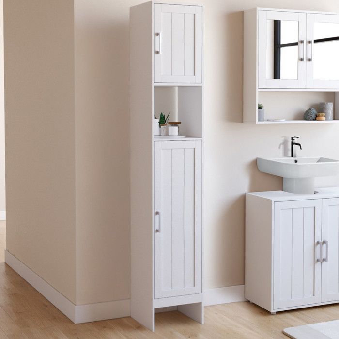IDMARKET Meuble colonne salle de bain WALDO 2 portes 1 niche blanc