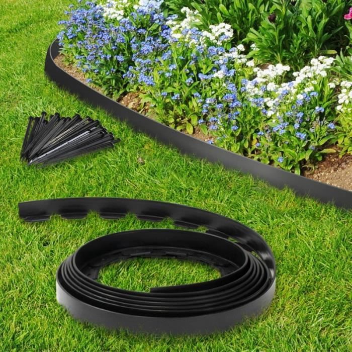 ID MARKET - Bordurette de jardin flexible noire 10M + 30 piquets d'ancrage