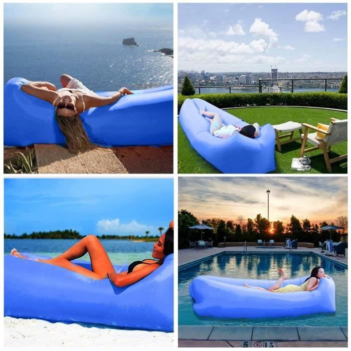BACKTURE Hamac Gonflable L/éger Portable /étanche 210T Polyester Air Sofa Gonflable Lounger Bleu fonc/é Sotical Veamor Canape Gonflable vec Oreiller Int/égr/é et Sac de Rangement
