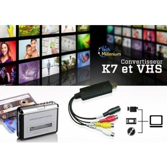 Carevas VHS to Digital Converter USB 2.0 Video Converter Audio Capture VHS  Box VHS VCR TV to Digital Converter Support Win 7810