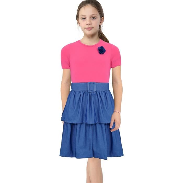 Haut Chemisier Fille Hoolabalo à Fleurs Bleues - Taille 7-8 Ans, Manches Courtes, Neuf Avec étiquette