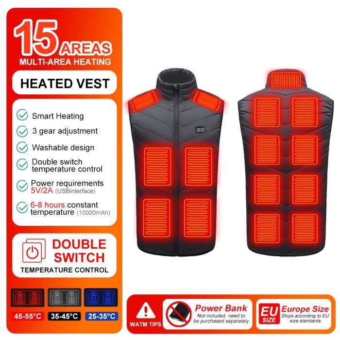 Gilet Chauffant Pour Homme - 4 Zones Chauffantes (Col, Dos, Poches), Batterie 10000mAh 7.4V, 3 Niveaux De Chaleur