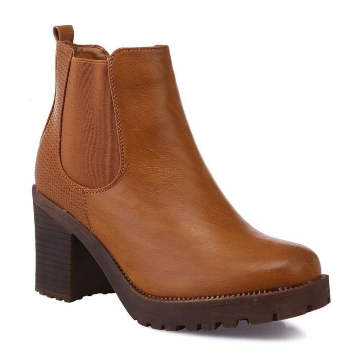 Chelsea Boots Camel Crantees A Talon Marron Cdiscount