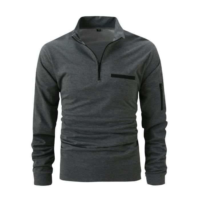 Pull Cargo à Manches Longues Pour Homme Y2K - Coupe Ajustée, Demi-fermeture éclair, Multi-poches, Pour Travail Ou Sport