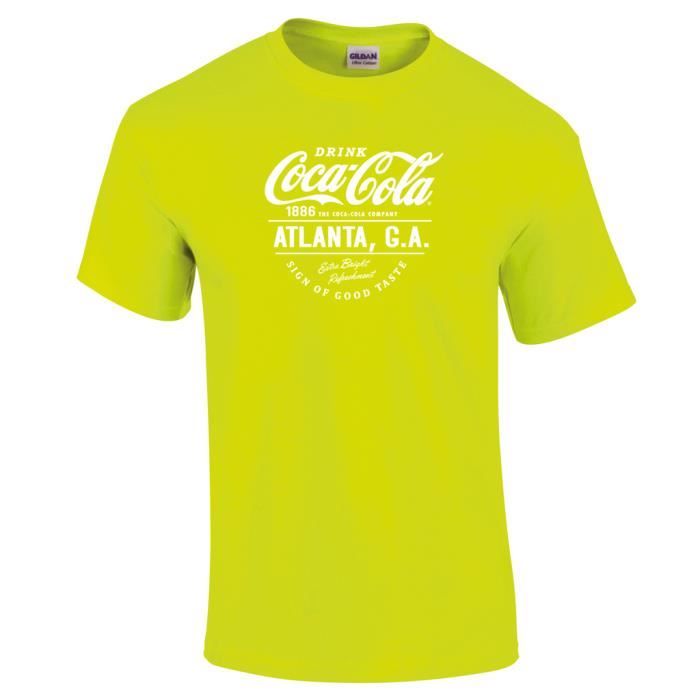 Coca Cola Atlanta Ga Texte Blanc T Shirt Fluo Homme Vert De Securite Cdiscount Pret A Porter