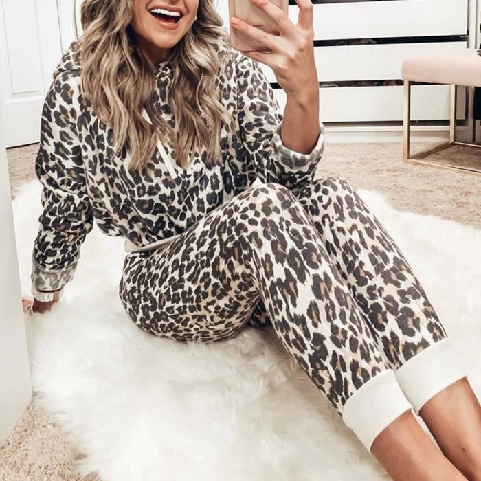 ENSEMBLE DE VETEMENTS Femmes Survetement Leopard Pantalon d impression Ensembles Vetements de loisirs Salon Porter un vetement 5660 Beige Cdiscount Pret a Porter