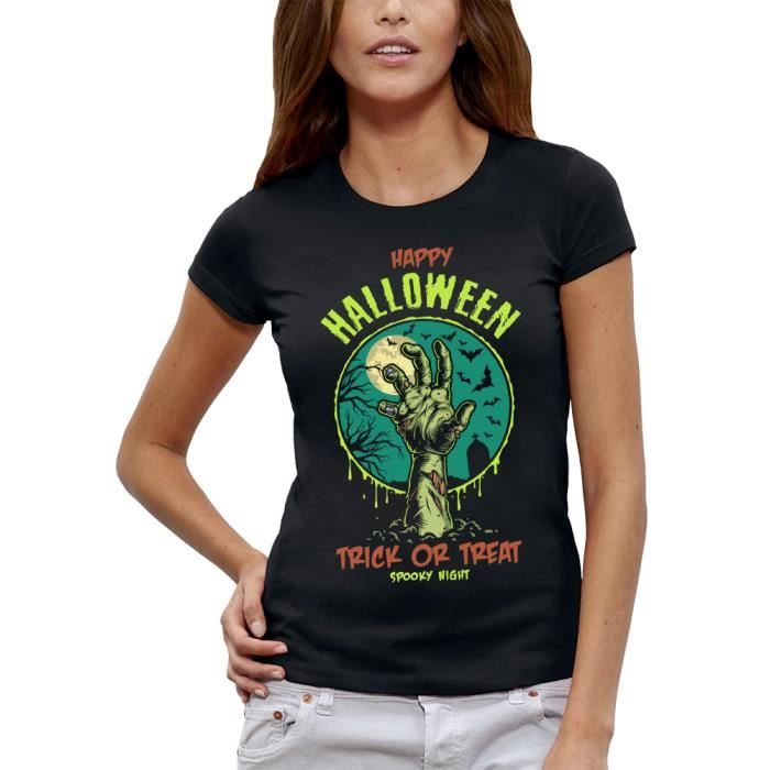 T shirt PIXEL EVOLUTION Halloween Zombie Ambiance de cimetiere Femme