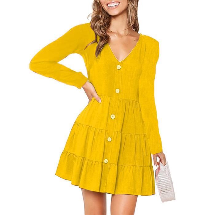 Robe ZARA Femme Manches Longues – Taille 38 – Jaune/bordeaux/rouge – Midi