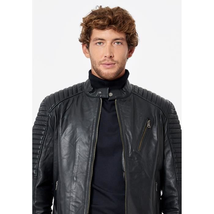 Veste en cuir noir Homme Barda - Kaporal