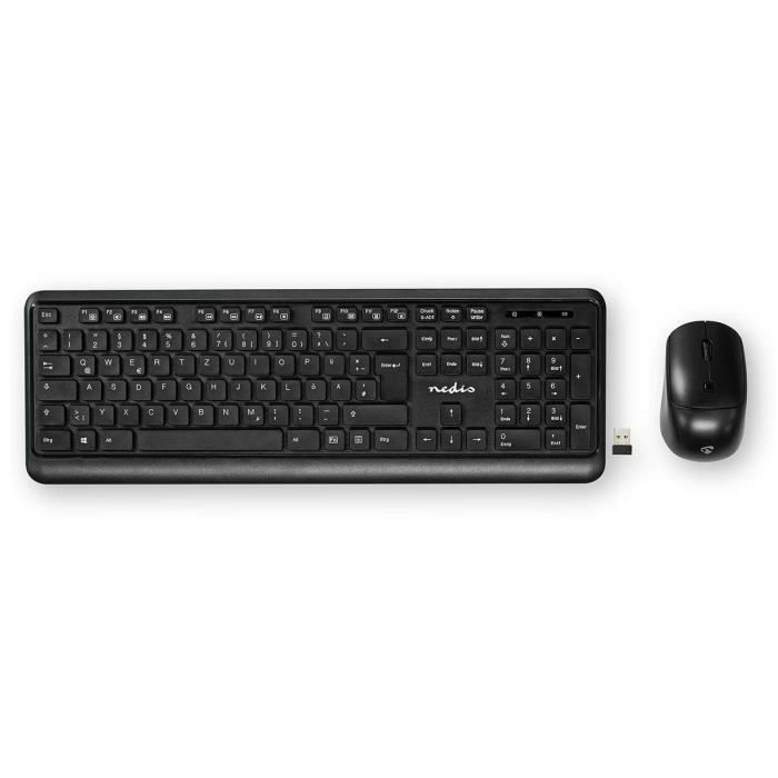Kit clavier et souris - Nedis - KBMCW100BKDE - Sans Fil - QWERTZ - 12 touches multimédia