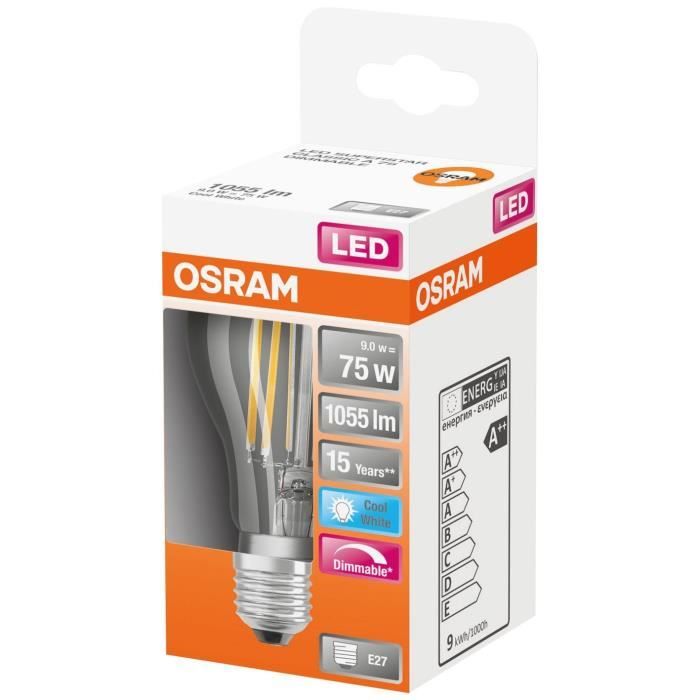 Ampoule LED OSRAM - Filament variable 9W E27 1055lm 4000K froid