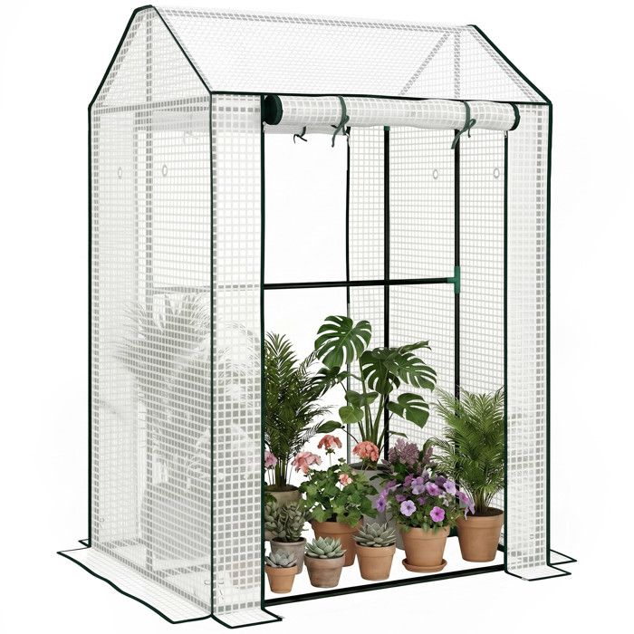 Serre de jardin - Outsunny - PE bâche renforcée 135 g/m² 2 portes zippées intérieur extérieur - acier - 100x80x150cm - blanc