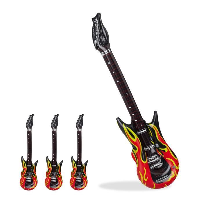 4x Aufblasbare Gitarre Flames Luftgitarre mit Flammen für echte Rocker E-Gitarre 