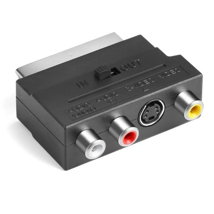 deleyCON Adaptateur Péritel vers 3X RCA in Out + Adaptateur S-Vidéo S