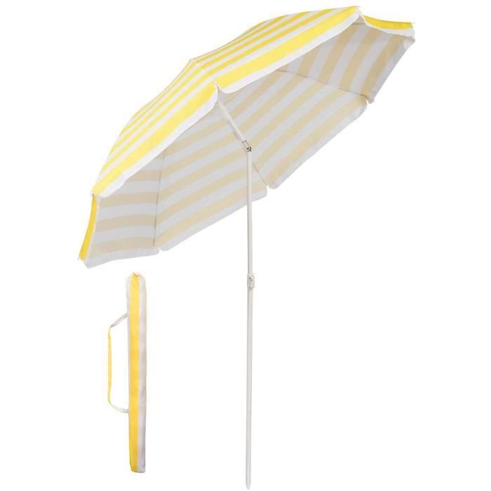 Parasol de Jardin ou terrasse Ø 160 cm Rond UV20+, Rayures blanche-Jaune