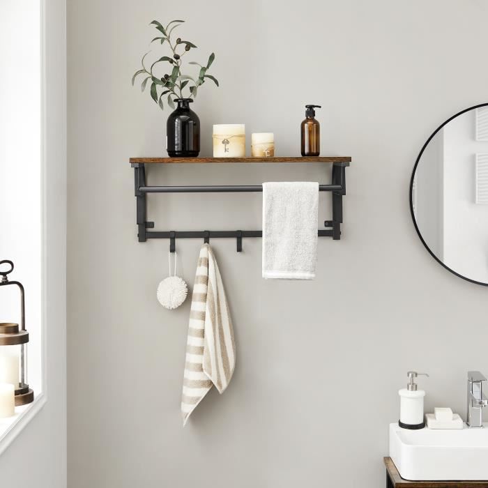 VASAGLE Portemanteau Mural avec étagère de Rangement avec 5 Crochets Amovibles pour entrée Chambre Salle de bain LCR12BX