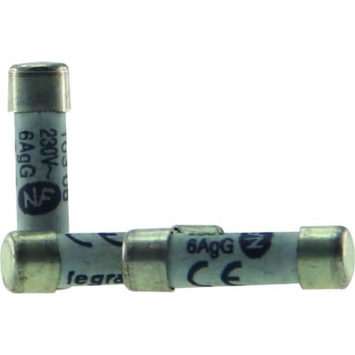 Lot De 2 Cartouches Fusibles Legrand 6,3A - 5x20mm - Référence 10263 - Pour Tableau électrique