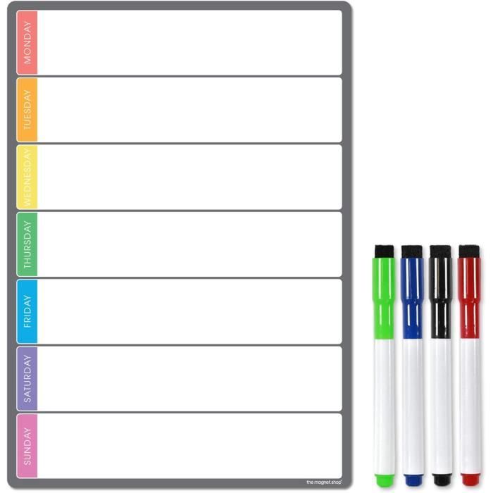 Planning Hebdomadaire Magnétique Effaçable 45x30 Cm – Tableau Frigo Famille, Organisation Repas, Tâches Ménage, Bureau & École
