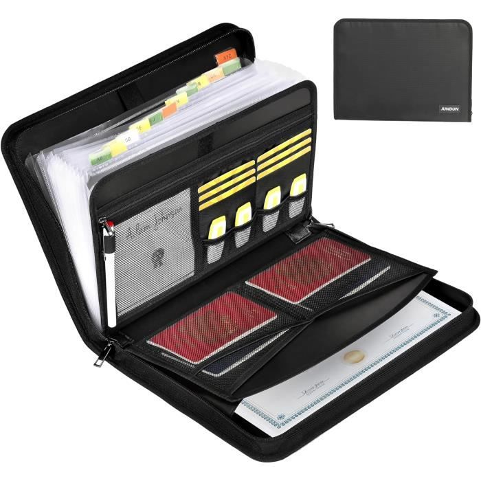 Jundun Porte-Documents Ignifuge 36x26cm 2000°F - Sac Étanche Et Résistant Au Feu Avec Fermeture Éclair